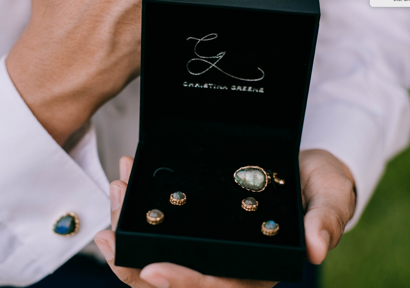 Men Cufflink and Stud Set- Labradorite