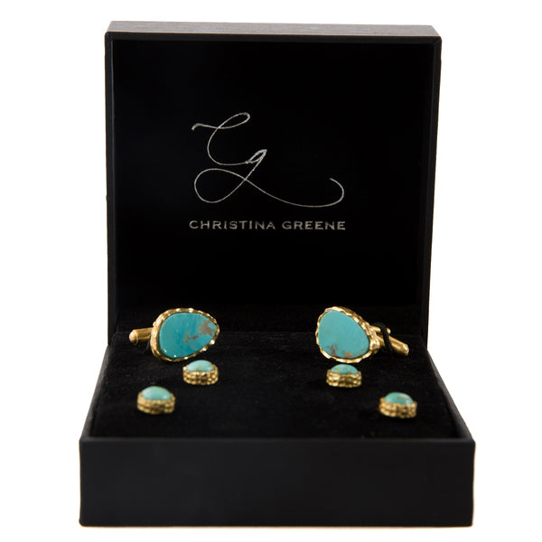 Men's Cufflink and Stud Set - Turquoise
