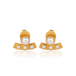 Pearl Curved Bar Stud Earrings