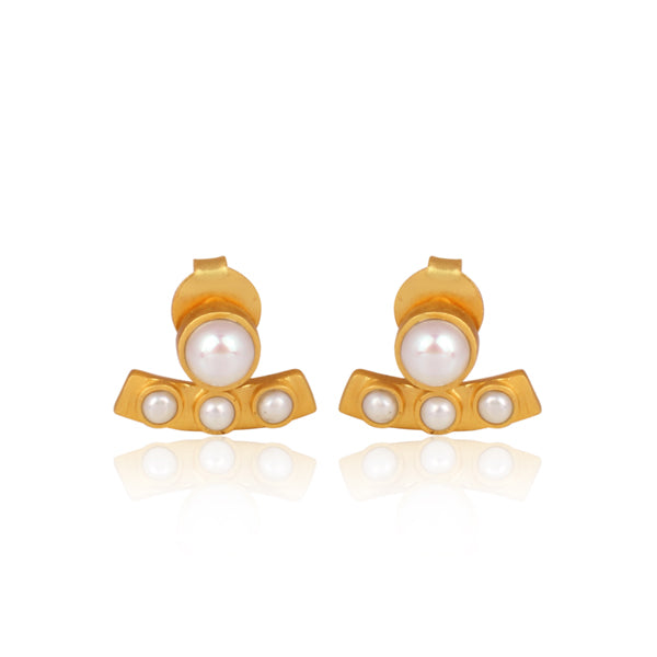 Pearl Curved Bar Stud Earrings