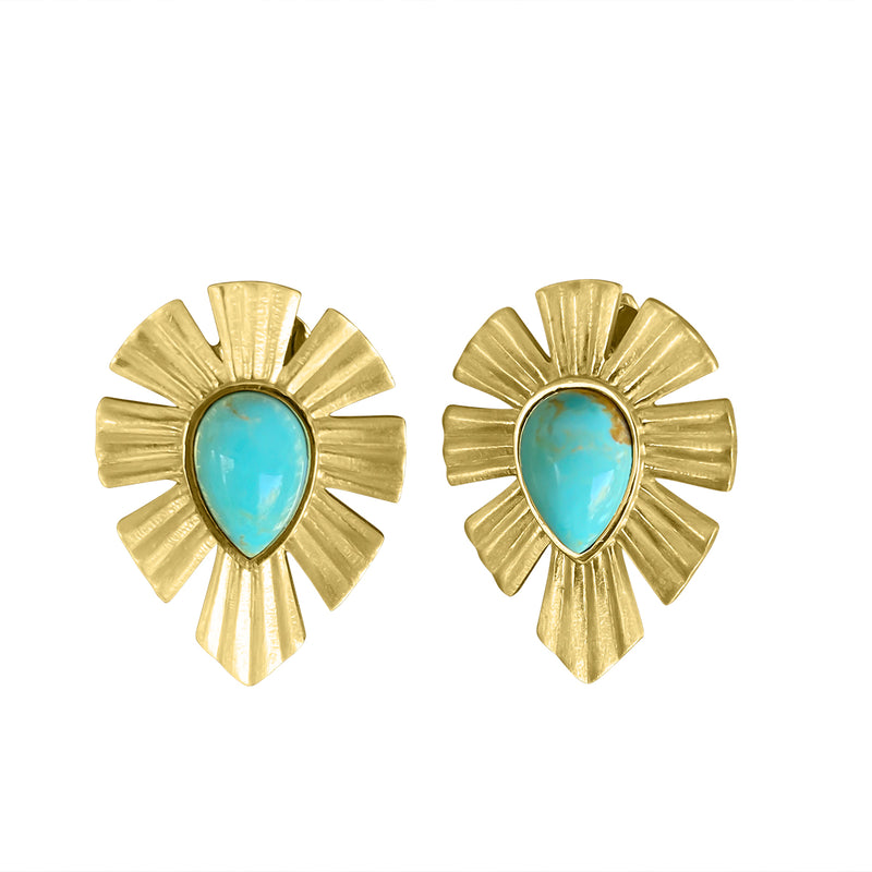 Gold & Bold Stud Earrings - Turquoise