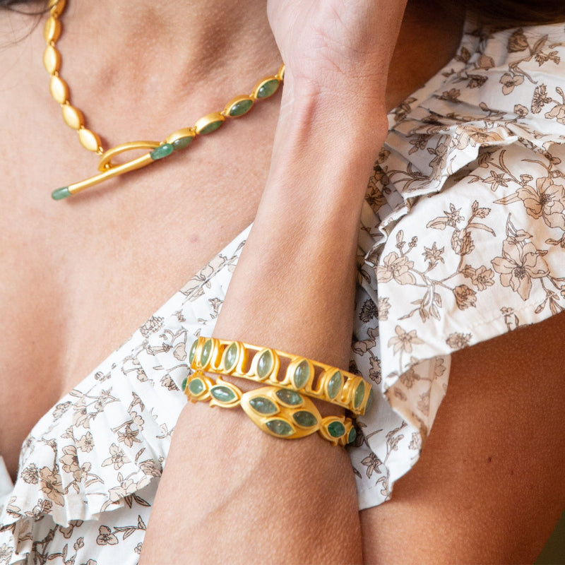 Petals Cuff - Green Strawberry Quartz