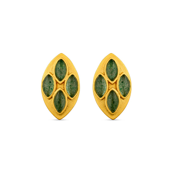 Primrose Stud Earrings - Green Strawberry Quartz