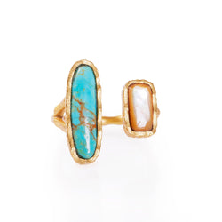 Deco Twin Stone Ring - Turquoise/Pearl - Christina Greene LLC