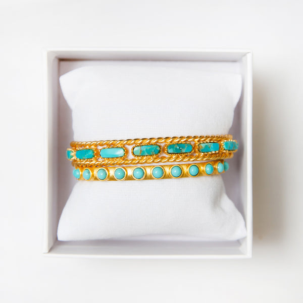 Turquoise Cable Bangle and Turquoise Studded Cuff Gift Set