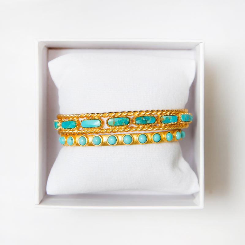 Turquoise Cable Bangle and Turquoise Studded Cuff Gift Set