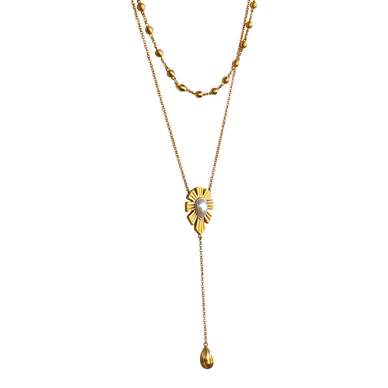 Unique Mystique Layered Lariat Necklace - Pearl
