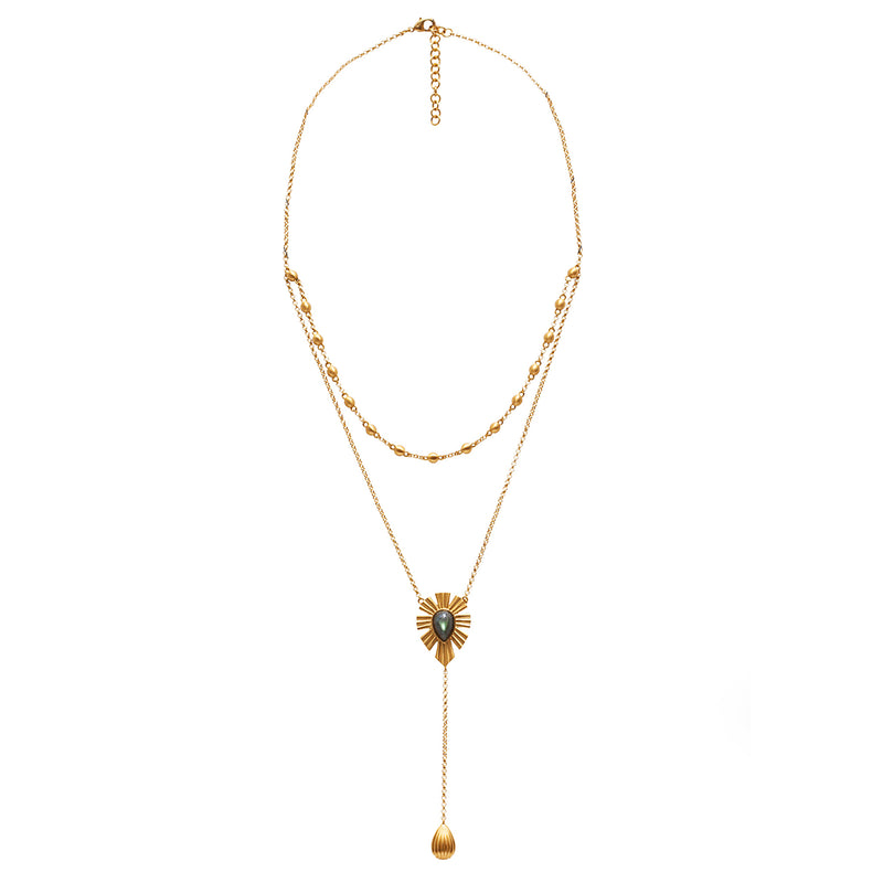 Unique Mystique Layered Lariat Necklace - Labradorite