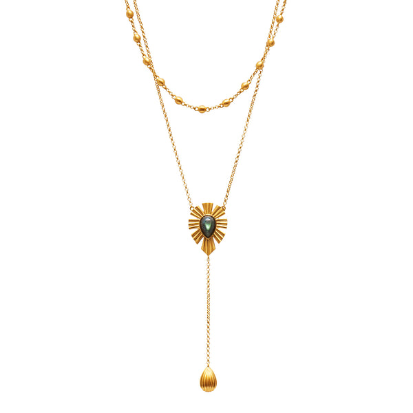 Unique Mystique Layered Lariat Necklace - Labradorite