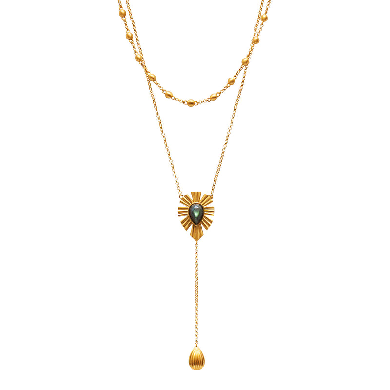 Unique Mystique Layered Lariat Necklace - Labradorite
