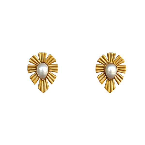 Gold & Bold Stud Earrings - Pearl - Christina Greene LLC
