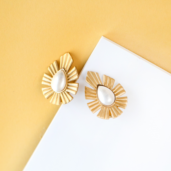 Gold & Bold Stud Earrings - Pearl - Christina Greene LLC