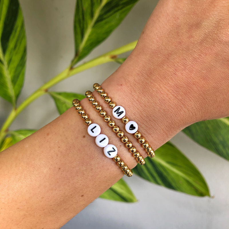 Custom Initial Letter Gold Beaded Bracelet– Christina Greene LLC