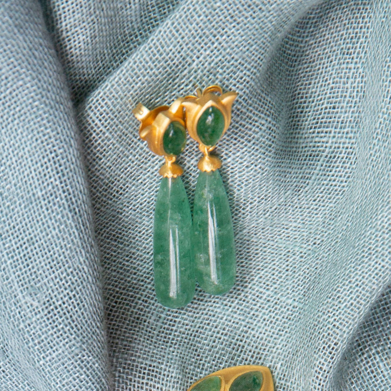 Verona Tulip Drop Earrings - Green Strawberry Quartz