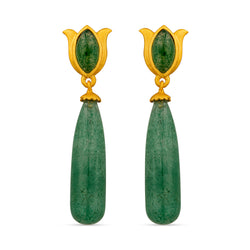 Verona Tulip Drop Earrings - Green Strawberry Quartz