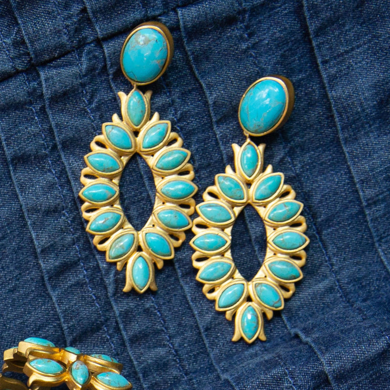 Water Lily Drop Earrings - Turquoise