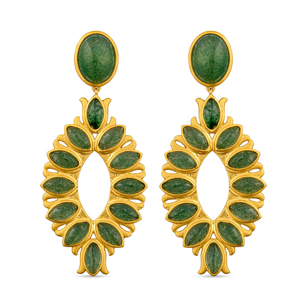 Water Lily Drop Earrings - Green Strawberry Quartz