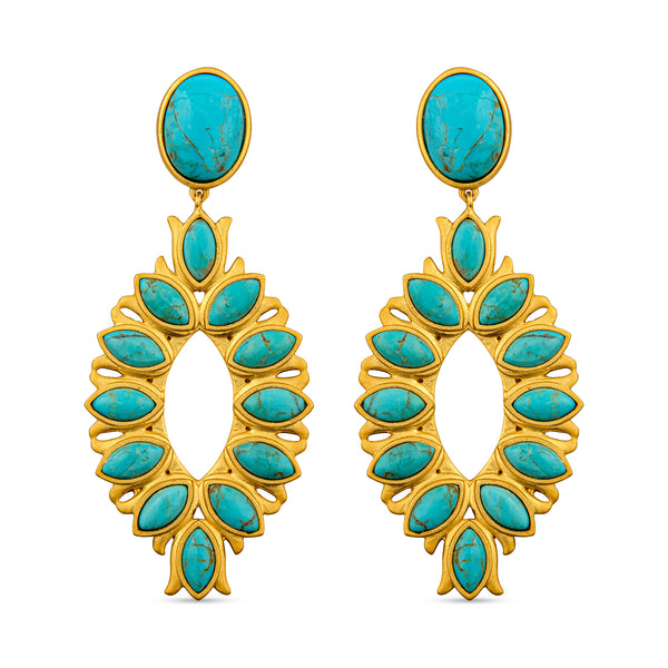 Water Lily Drop Earrings - Turquoise