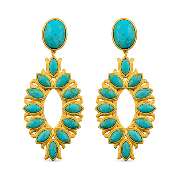 Water Lily Drop Earrings - Turquoise