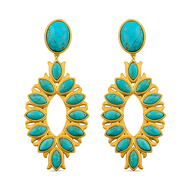 Water Lily Drop Earrings - Turquoise