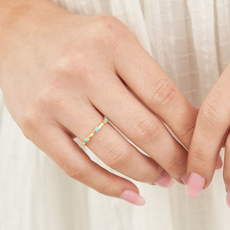 Alyssa 14K Gold Turquoise Dainty Ring with White Diamonds