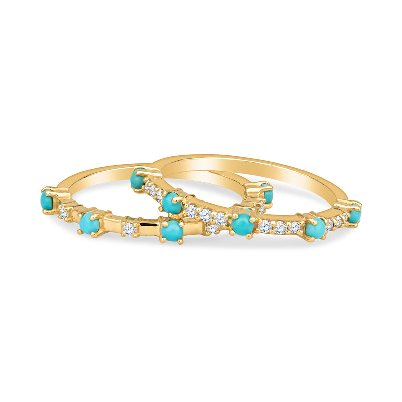 Alyssa 14K Gold Turquoise Dainty Ring with White Diamonds