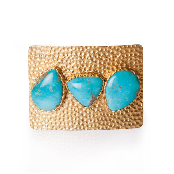 Turquoise and Hammered Gold Belt Buckle