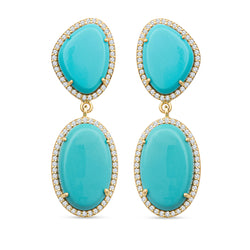 Tina 14k Gold Turquoise Statement Earrings with White Diamonds