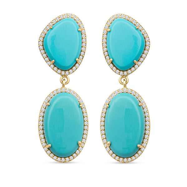 Tina 14k Gold Turquoise Statement Earrings with White Diamonds