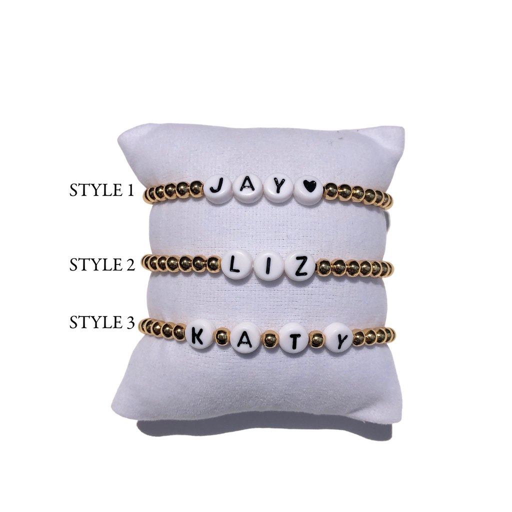 Personalized bead bracelet {black & gold letters) – bellareyjewelry