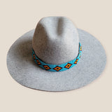 CG Hand Beaded Seed Hat Band  - Rhombus Blue Hat Band