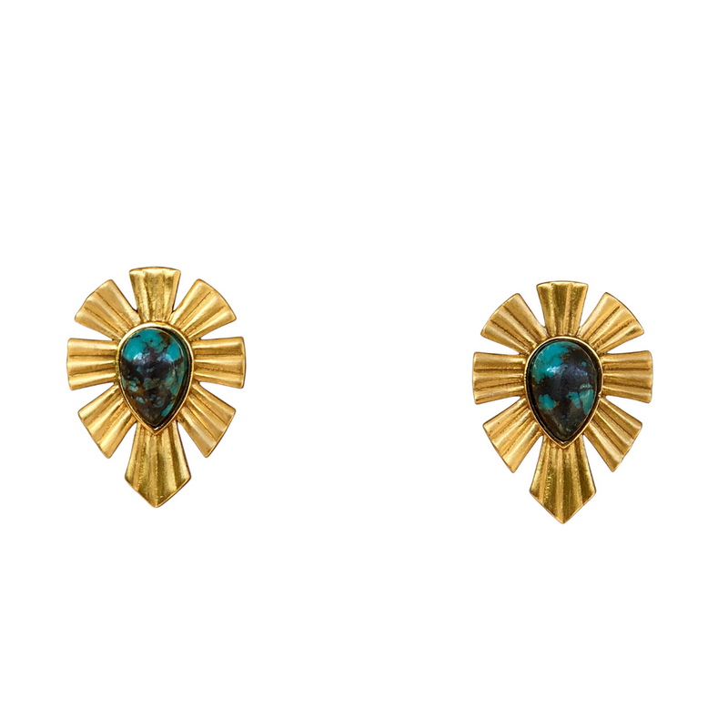 Gold & Bold Stud Earrings - Turqouise - Christina Greene LLC