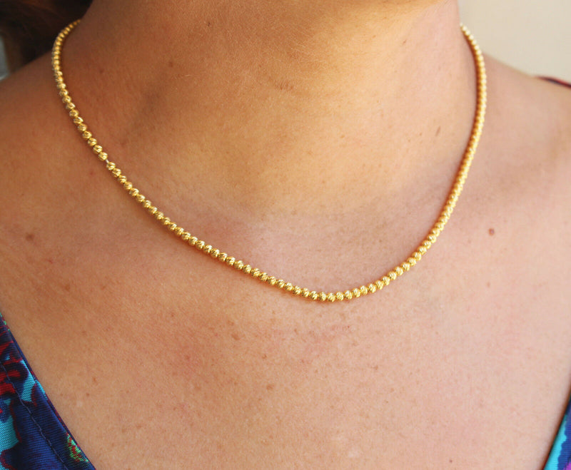 3mm Gold Beaded Necklace