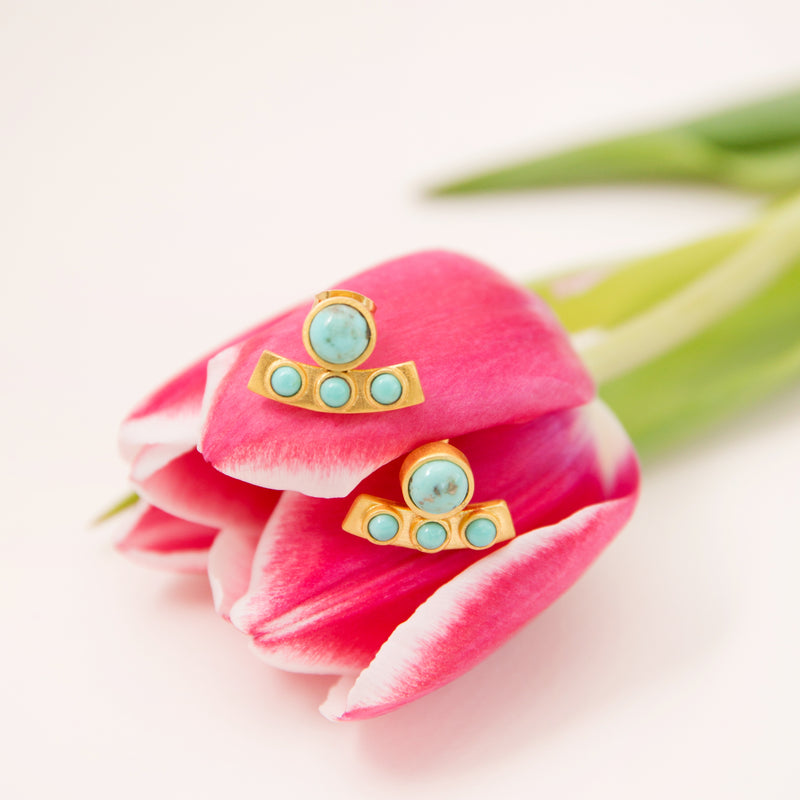 Turquoise Curved Bar Stud Earrings