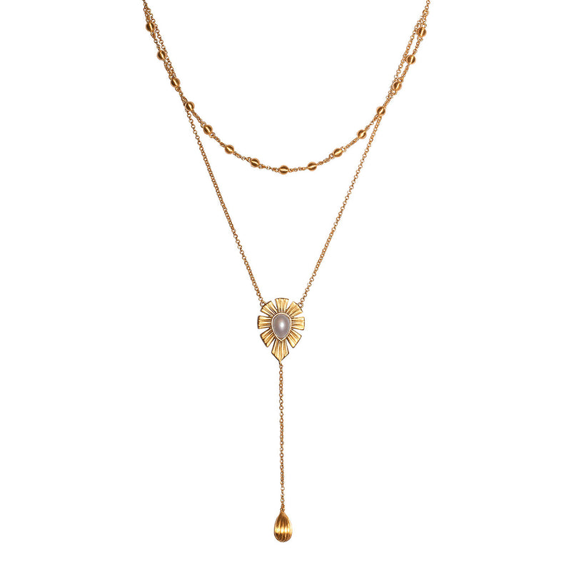 Unique Mystique Layered Lariat Necklace - Pearl